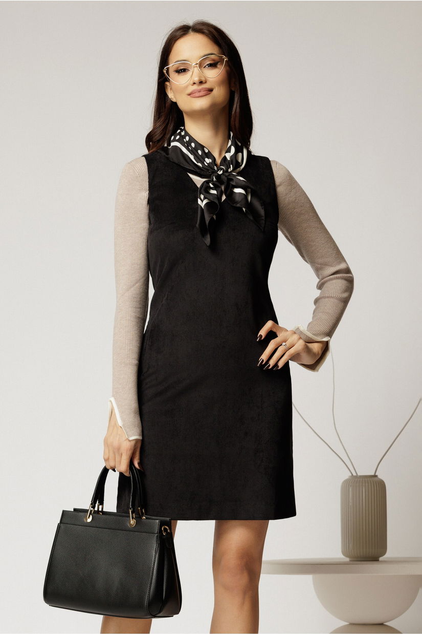 Sarafan DY Fashion din velur negru cu decolteu in V