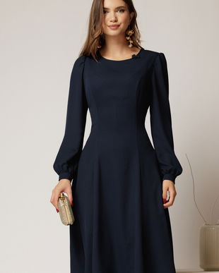 Rochie bleumarin eleganta de ocazie din voal in clini