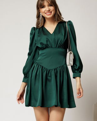 Rochie scurta verde din satin de ocazie