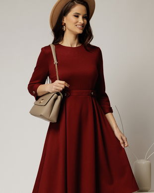 Rochie DY Fashion midi bordo din tricot cu nasturi decorativi pe talie