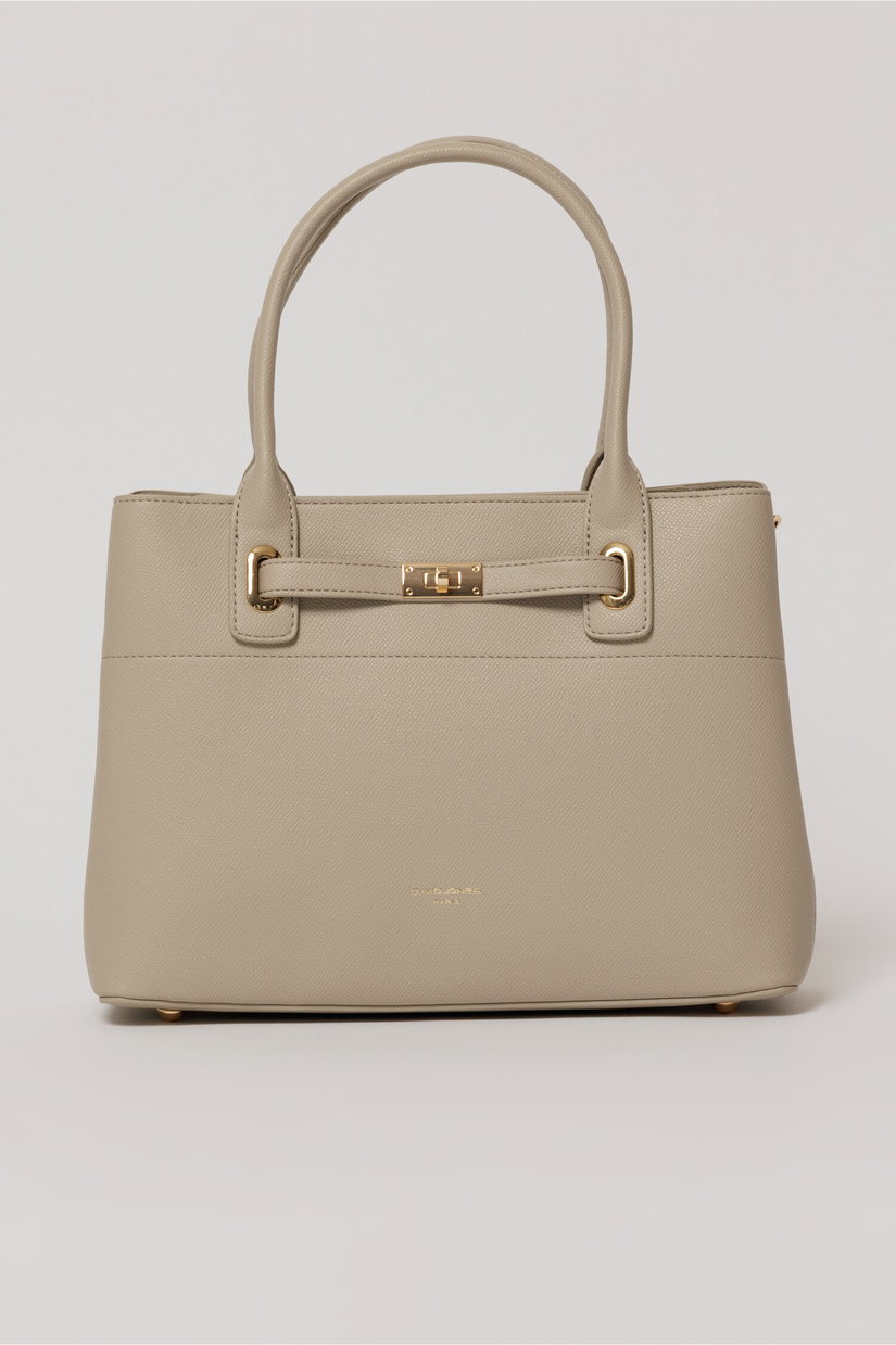 Geanta office gri deschis cu detalii aurii