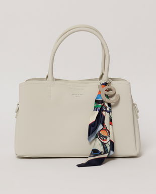 Geanta ivory cu esarfa decorativa multicolora