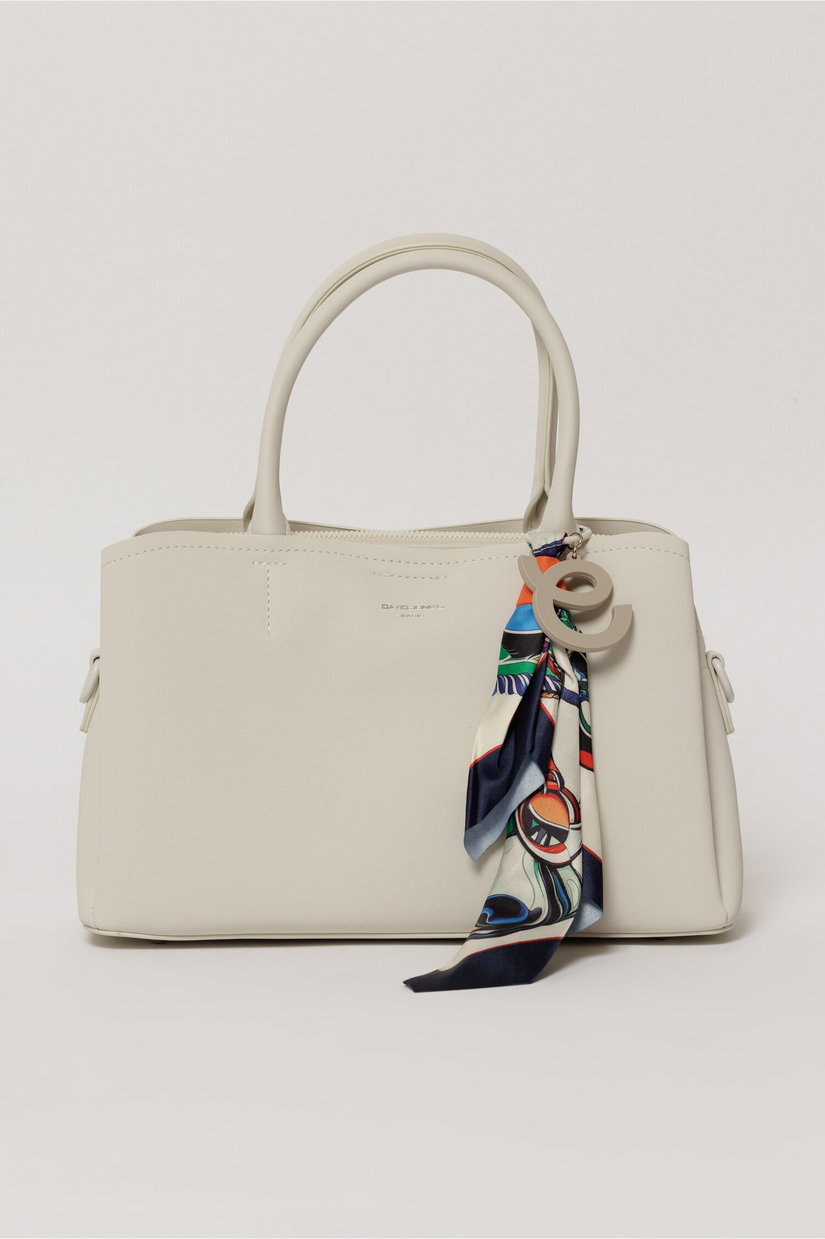 Geanta ivory cu esarfa decorativa multicolora