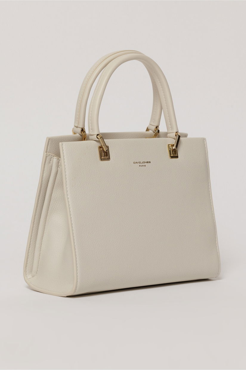 Geanta alba office patrata din piele ecologica cu maner dublu