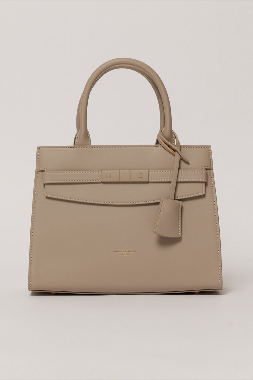 Geanta office gri inchis din piele ecologica cu aplicatie metalica