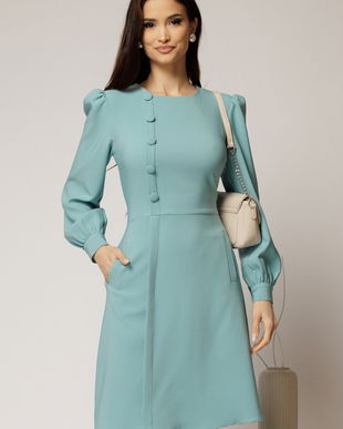 Rochie DY Fashion scurta bleu cu nasturi pe bust si fusta tip A