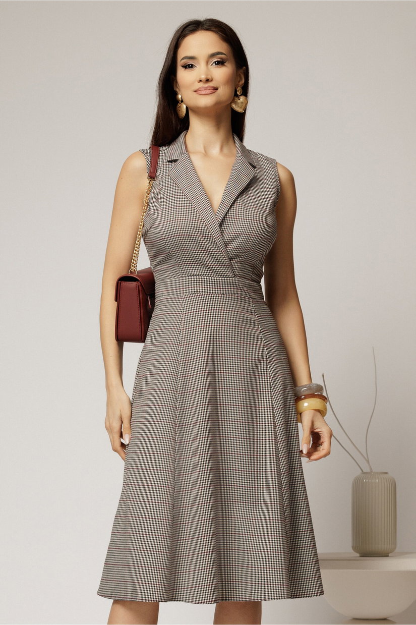 Sarafan DY Fashion din carou bordo cu decolteu petrecut