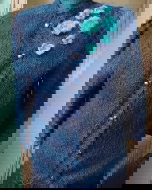 Pulovdr mohair natural in nuante de albastru turcoaz