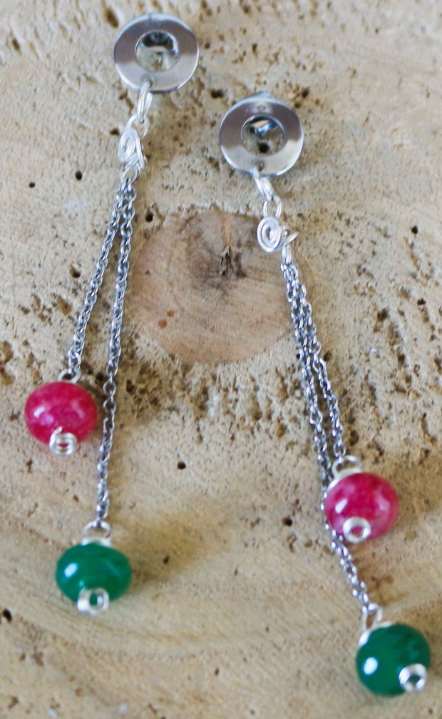 Cercei cu lantisor inox si rondele din jad