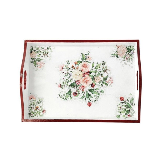 Tava decorativa din lemn cu model floral, 35 x 25 cm, 4626