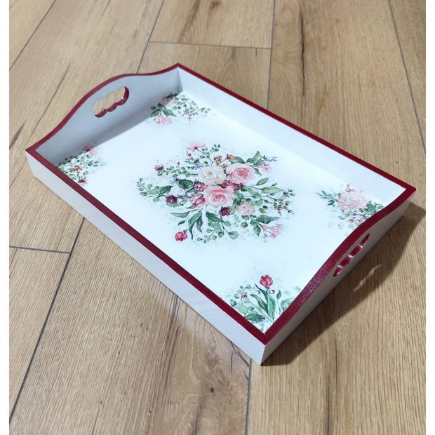 Tava decorativa din lemn cu model floral, 35 x 25 cm, 4626