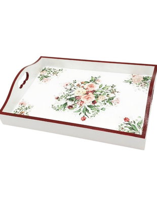 Tava decorativa din lemn cu model floral, 35 x 25 cm, 4626