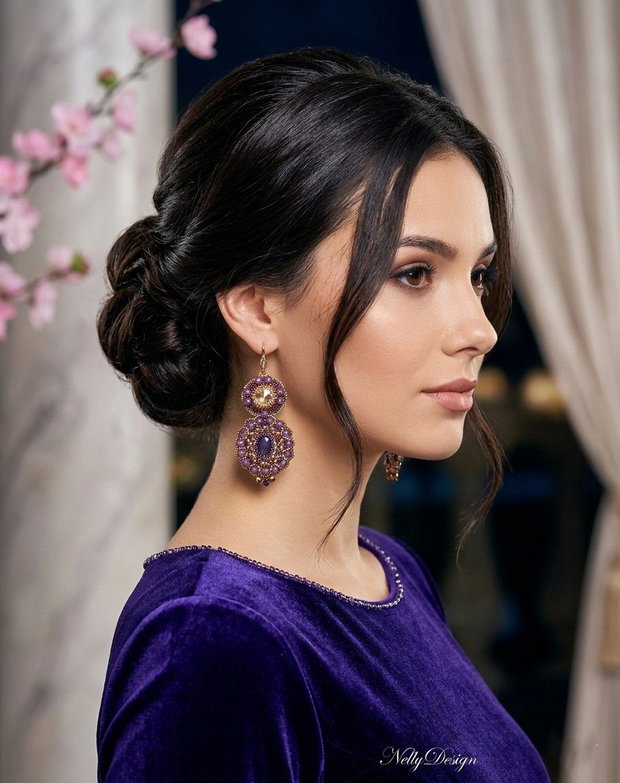 Cercei ametist, cristale Swarovski, argint aurit