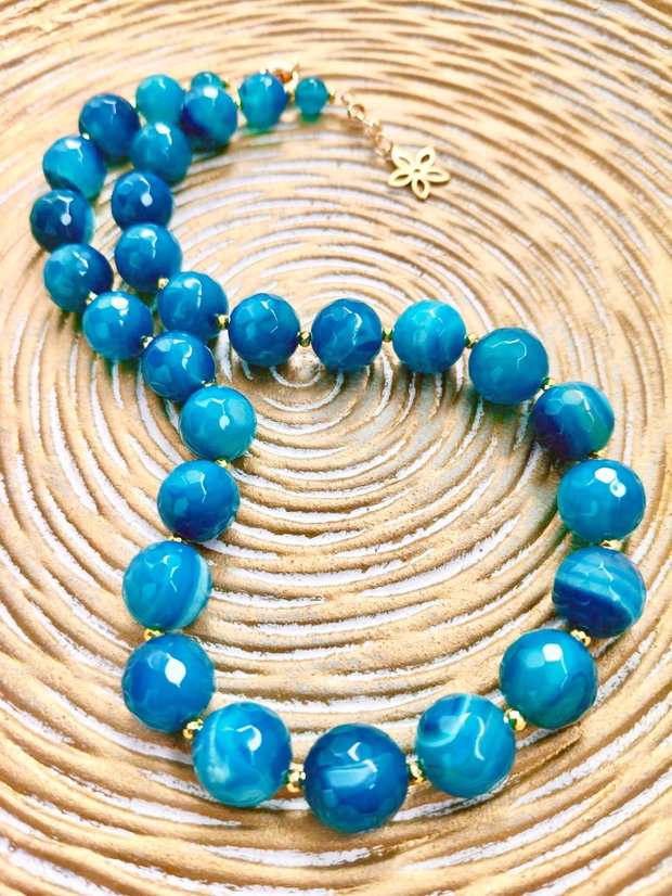 Colier agate bleu albastre