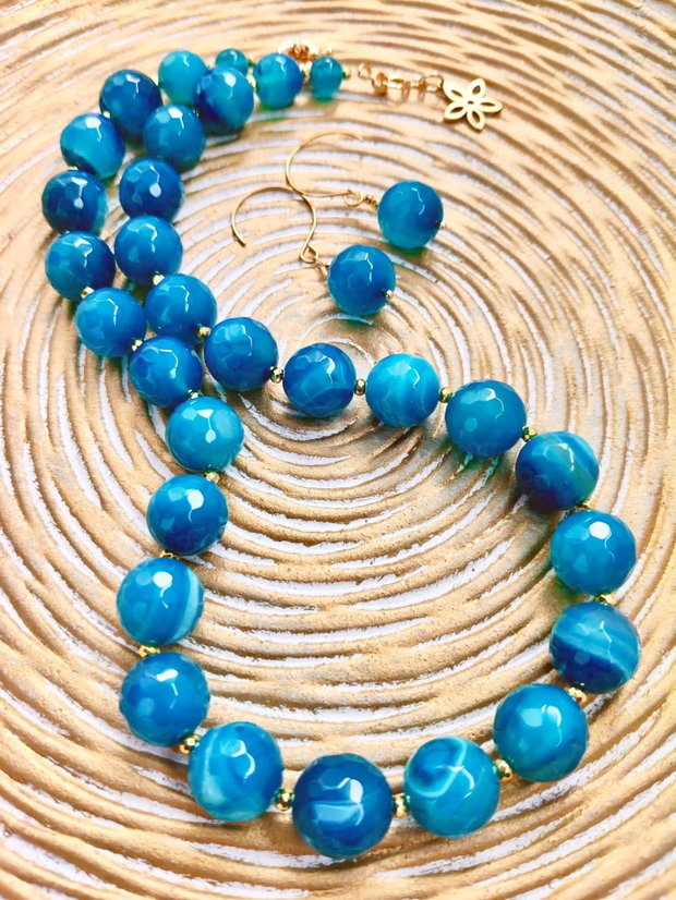 Colier agate bleu albastre