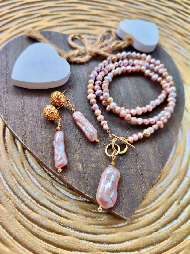 Set cadou perle de cultura sampanie & perle baroc