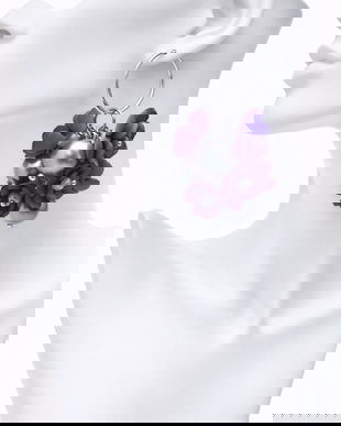 Cercei handmade, lungi cu flori mov si perle lila (cod1396)