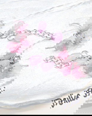 Cercei handmade, lungi cu flori de sticla roz (cod1395)