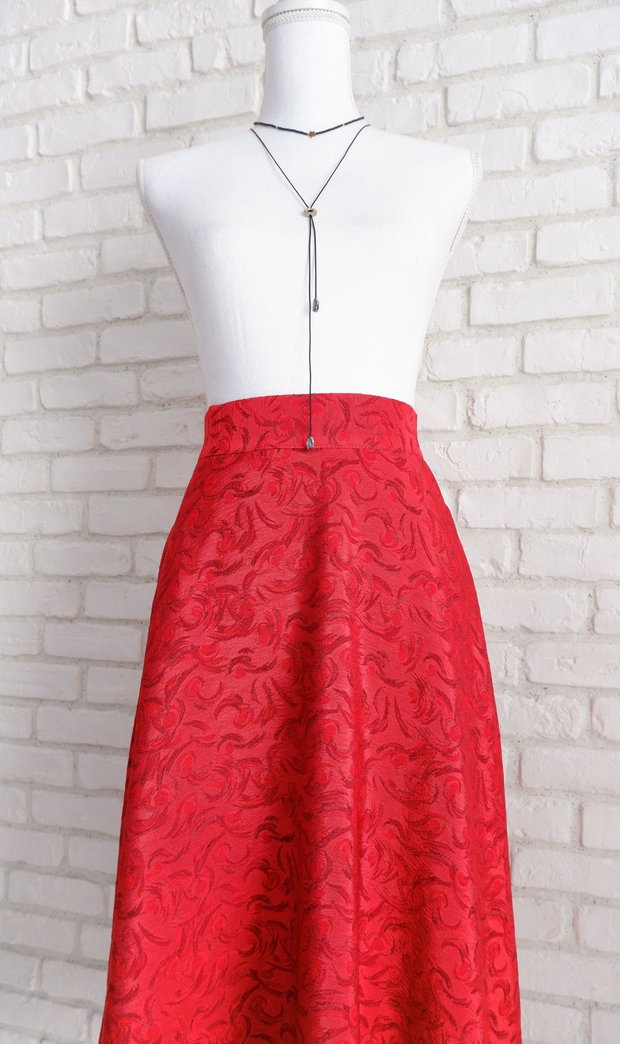 Fusta Midi Eleganta Jacquard Rosu