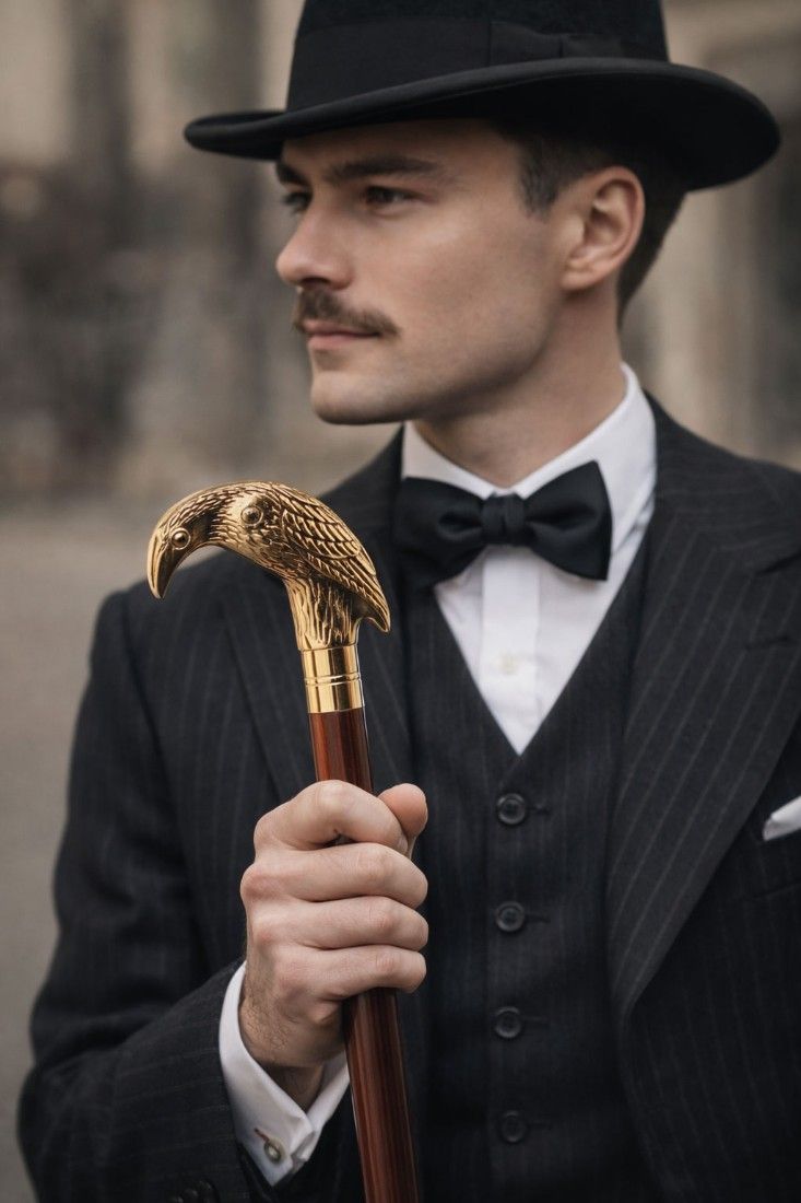 Baston englezesc din lemn mahoncu maner pasare