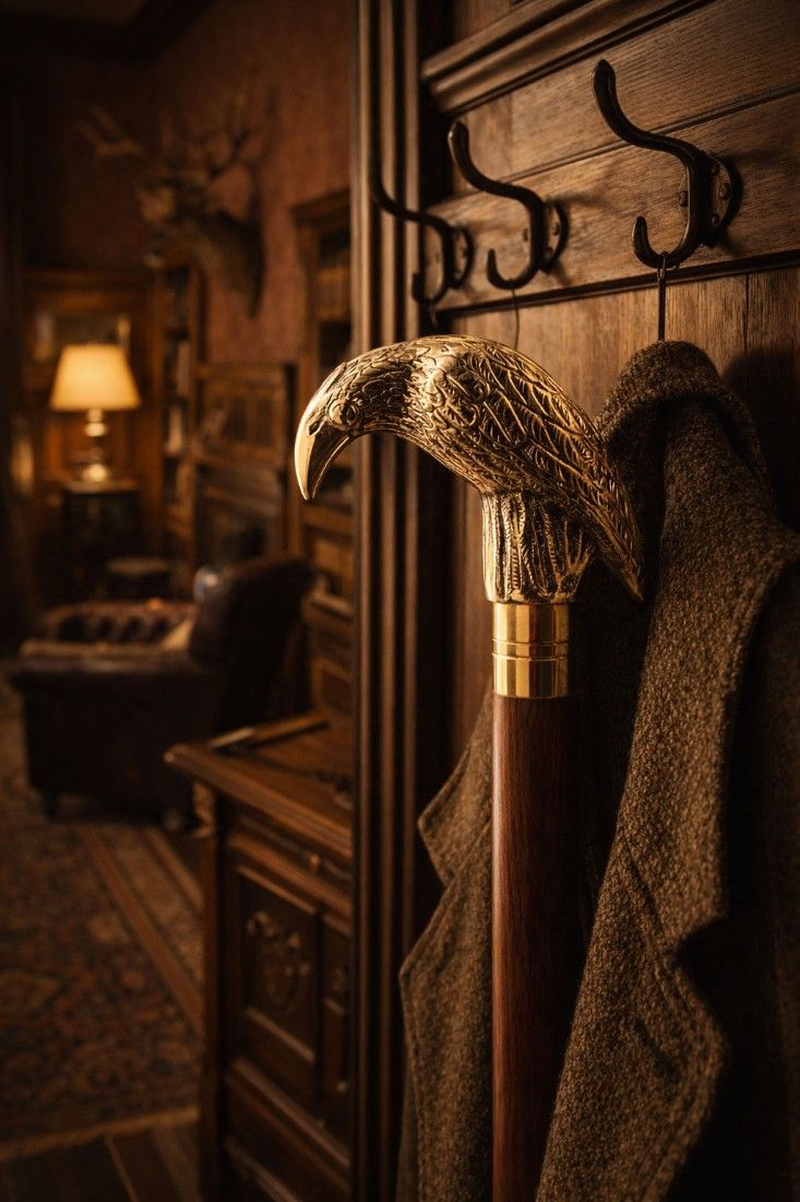 Baston englezesc din lemn mahoncu maner pasare