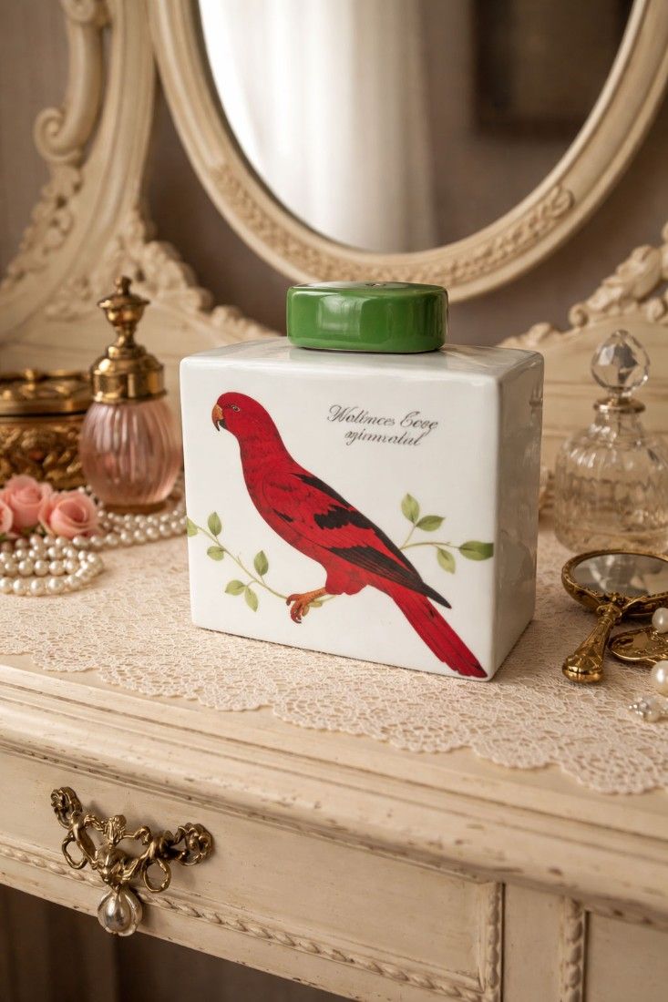 Cutie din portelan decorata cu tucan