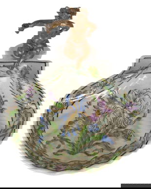 Savoniera din portelan Craquelle cu ingeras din bronz