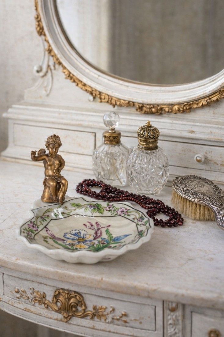 Savoniera din portelan Craquelle cu ingeras din bronz