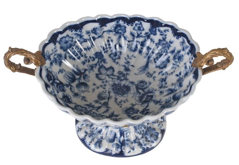 Fructiera din portelan Craquelle cu lebede din bronz