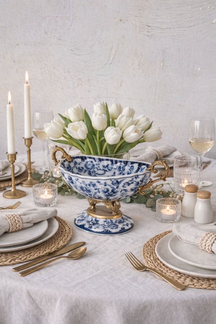 Fructiera din portelan Craquelle cu lebede din bronz