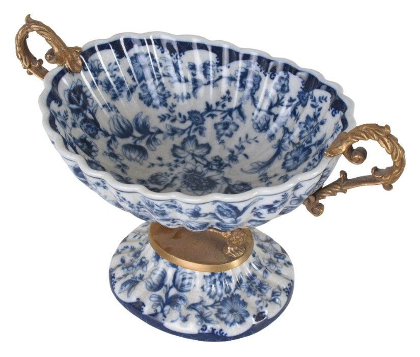 Fructiera din portelan Craquelle cu lebede din bronz