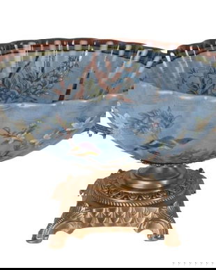 Fructiera din portelan Craquelle cu picior din bronz