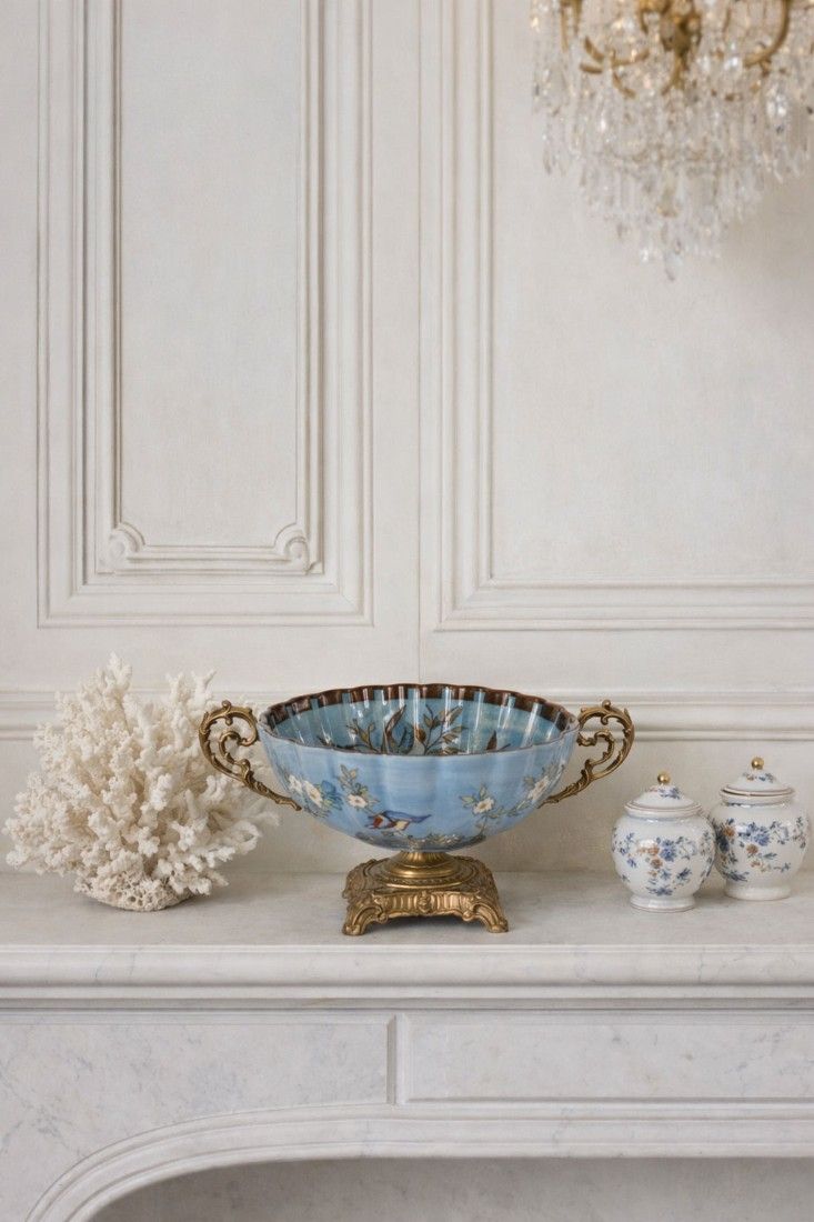 Fructiera din portelan Craquelle cu picior din bronz