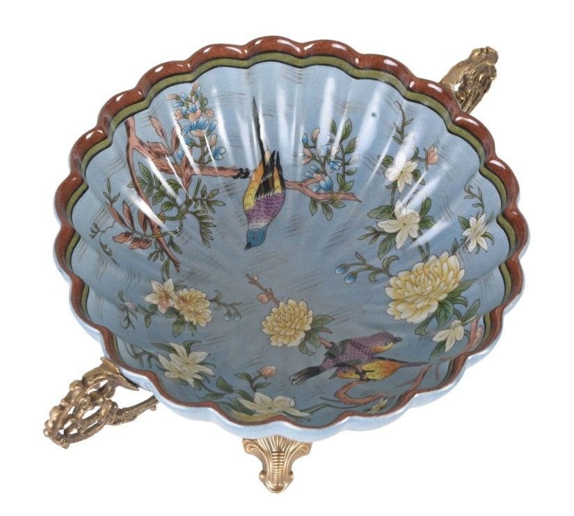 Fructiera din portelan Craquelle cu picior din bronz