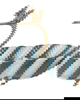 Fructiera dubla din portelan Craquelle cu veverita din bronz