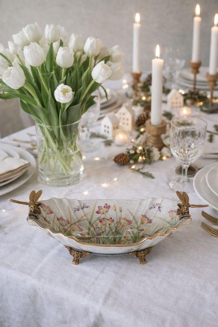 Fructiera cu libelule din portelan Craquelle