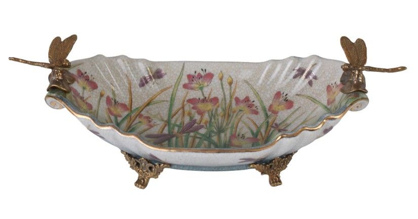 Fructiera cu libelule din portelan Craquelle