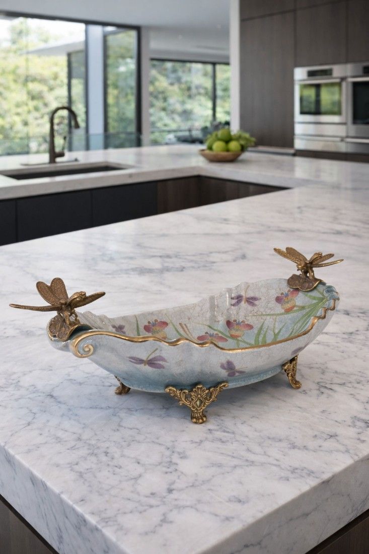 Fructiera cu libelule din portelan Craquelle