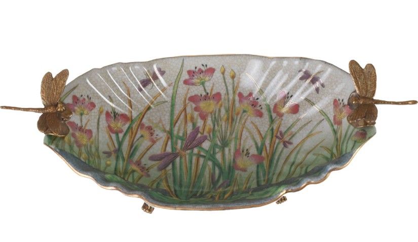 Fructiera cu libelule din portelan Craquelle