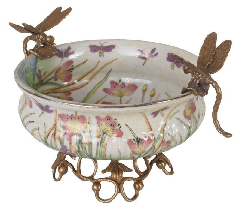 Fructiera cu libelule din portelan Craquelle