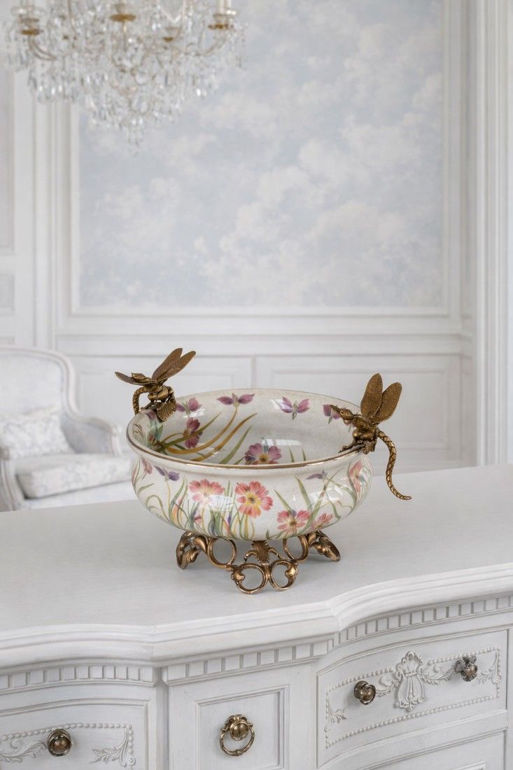 Fructiera cu libelule din portelan Craquelle