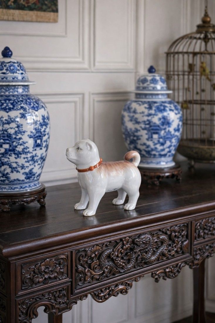 Catel-figurina din portelan pictat