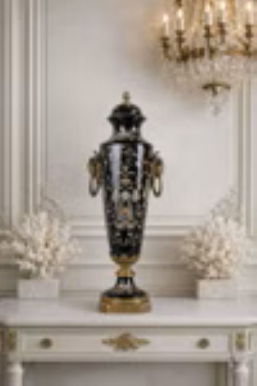 Amfora Craqulle din portelan cu capete de berbec