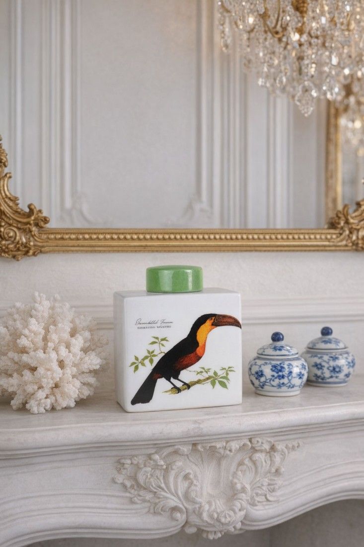 Cutie din portelan decorata cu tucan
