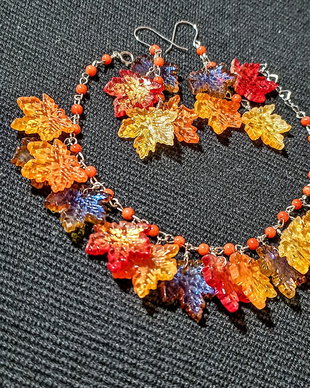 Set argint coral sticla frunze cercei bratara boho chic trendy multicolor - Transport gratuit