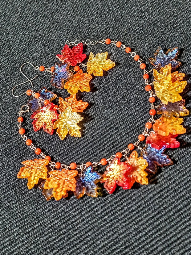 Set argint coral sticla frunze cercei bratara boho chic trendy multicolor - Transport gratuit