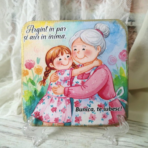 Felicitare din lemn, personalizata pentru bunica