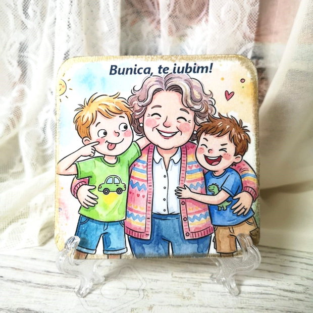 felicitare din lemn, cadou personalizat pentru bunica