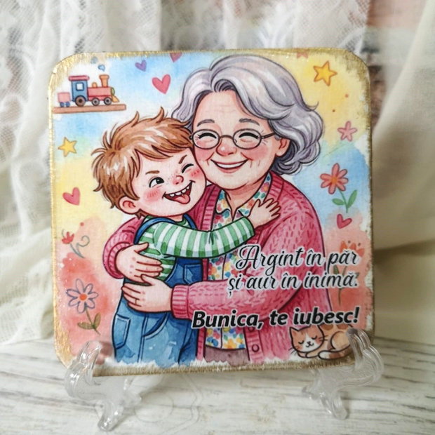 Felicitare din lemn, cadou personalizat pentru bunica