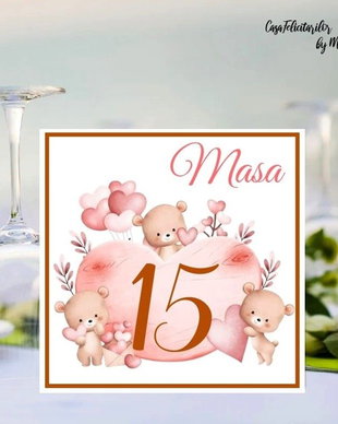 Numere masă botez fetițe Ursuleți roz